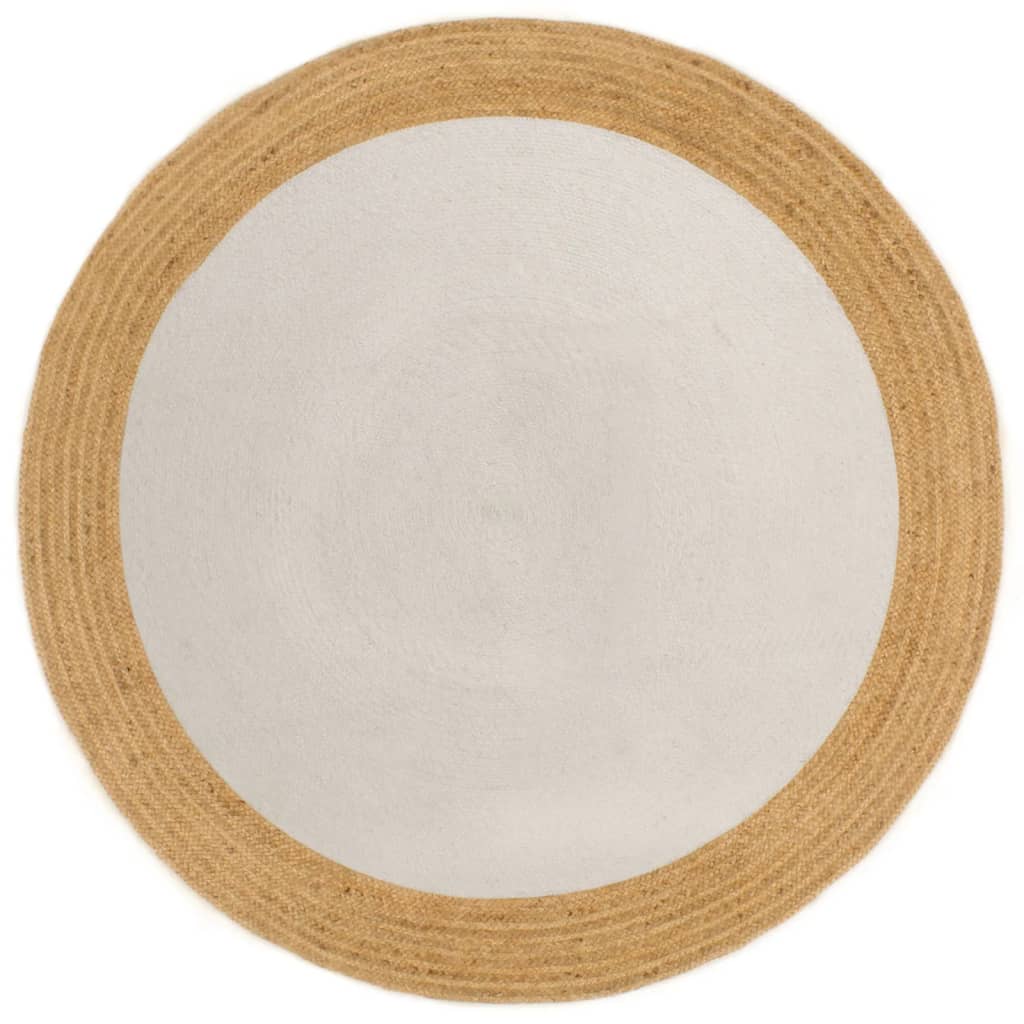 vidaXL Vloerkleed rond gevlochten 120 cm jute en katoen wit en naturel