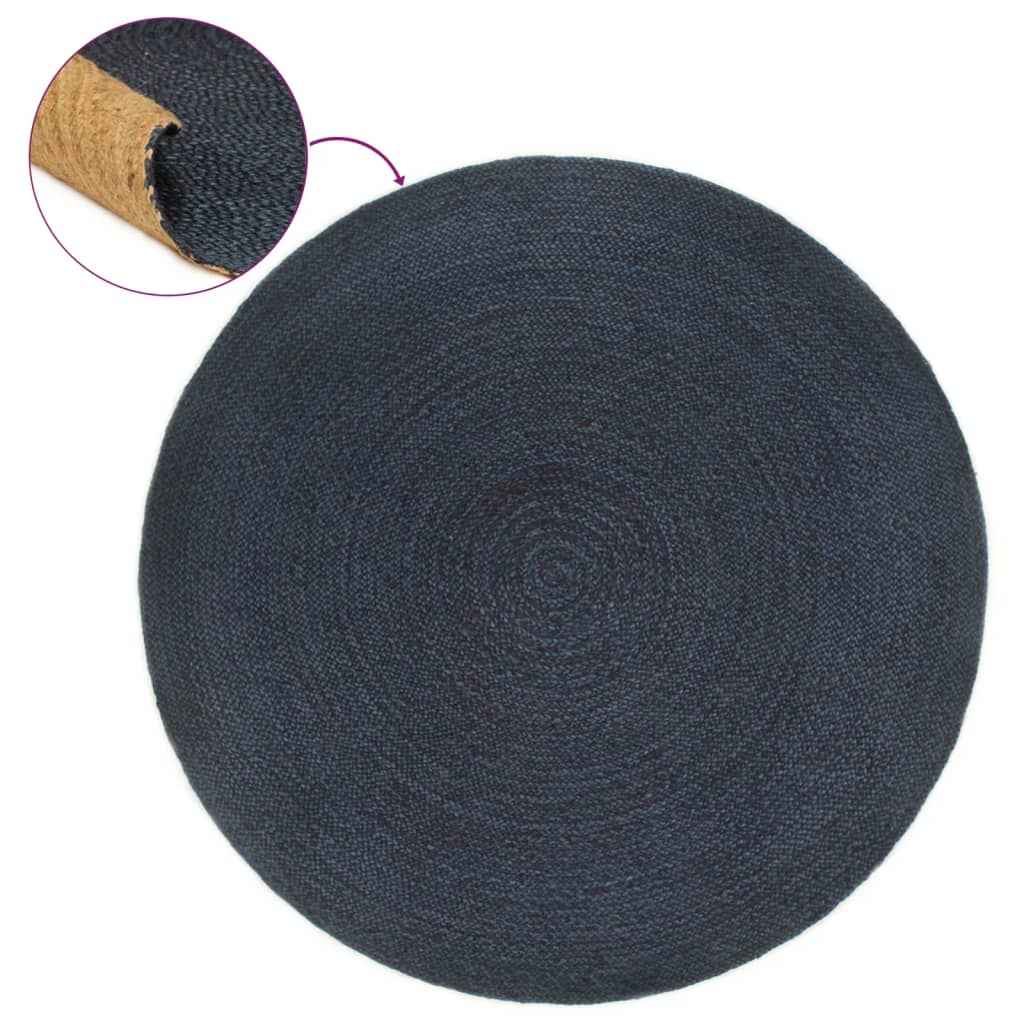 vidaXL Vloerkleed omkeerbaar rond 90 cm jute marineblauw en naturel