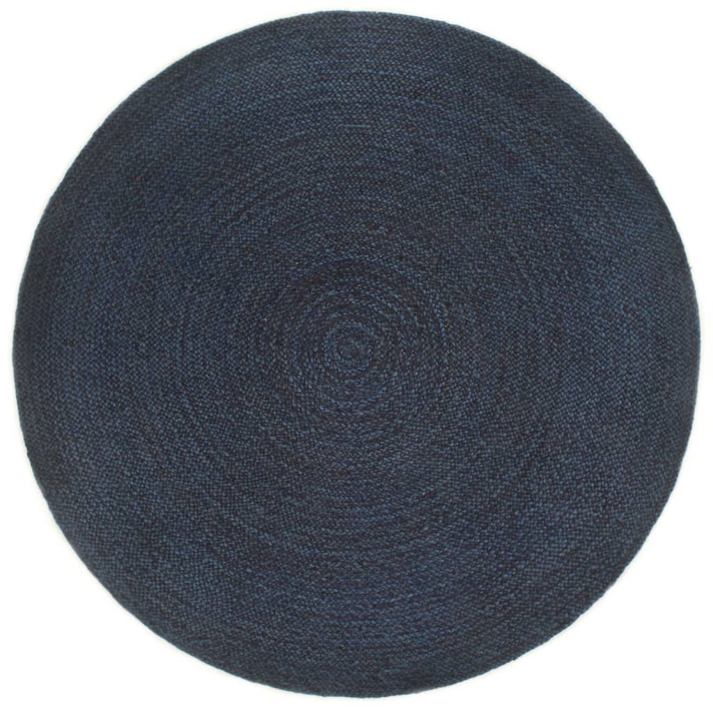 vidaXL Vloerkleed omkeerbaar rond 90 cm jute marineblauw en naturel