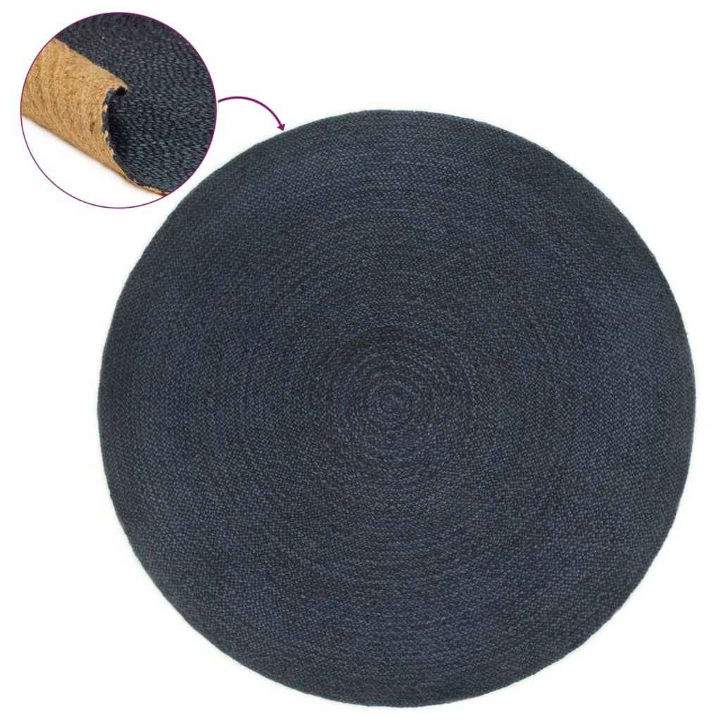 vidaXL Vloerkleed omkeerbaar rond 90 cm jute marineblauw en naturel
