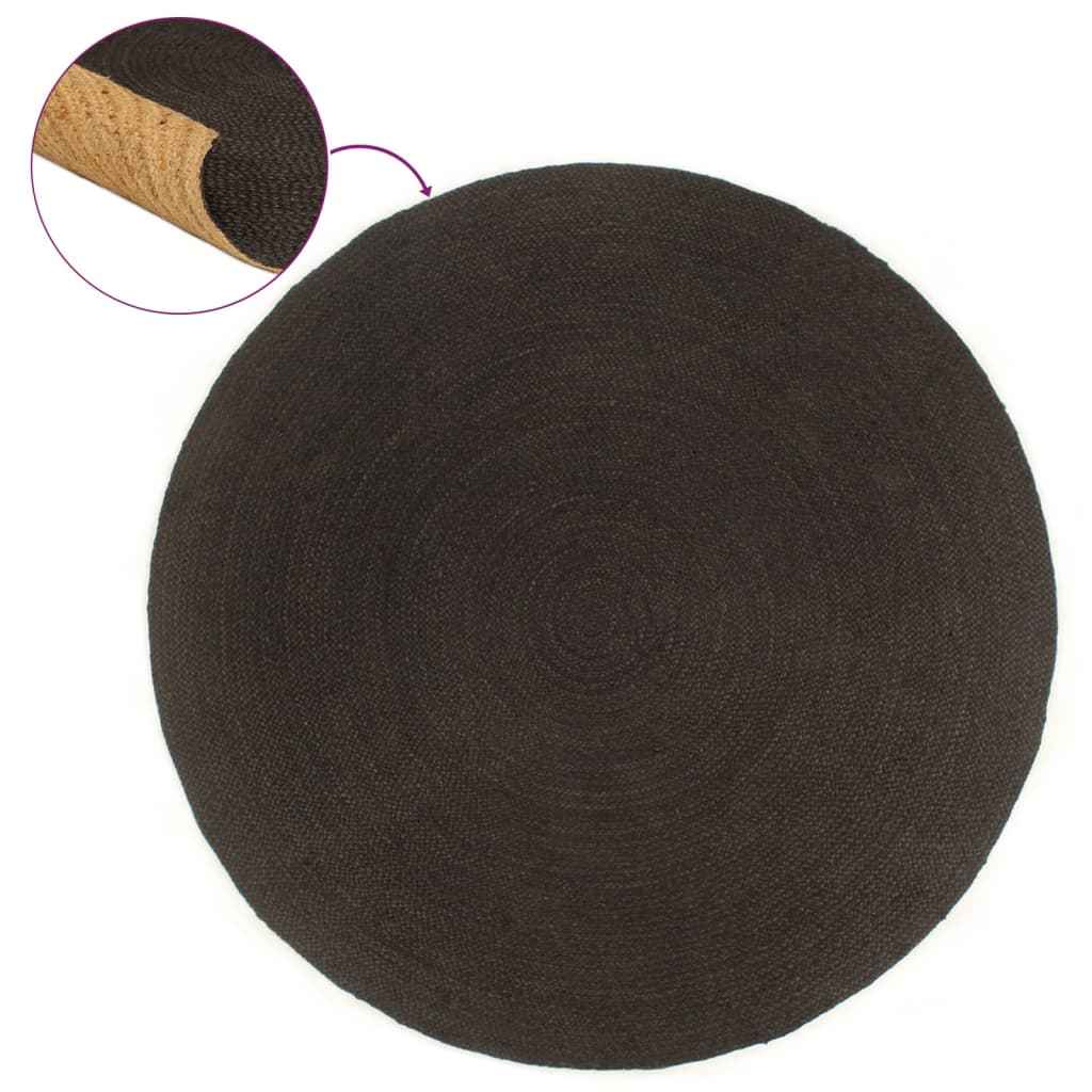 vidaXL Vloerkleed omkeerbaar rond 90 cm jute marineblauw en naturel