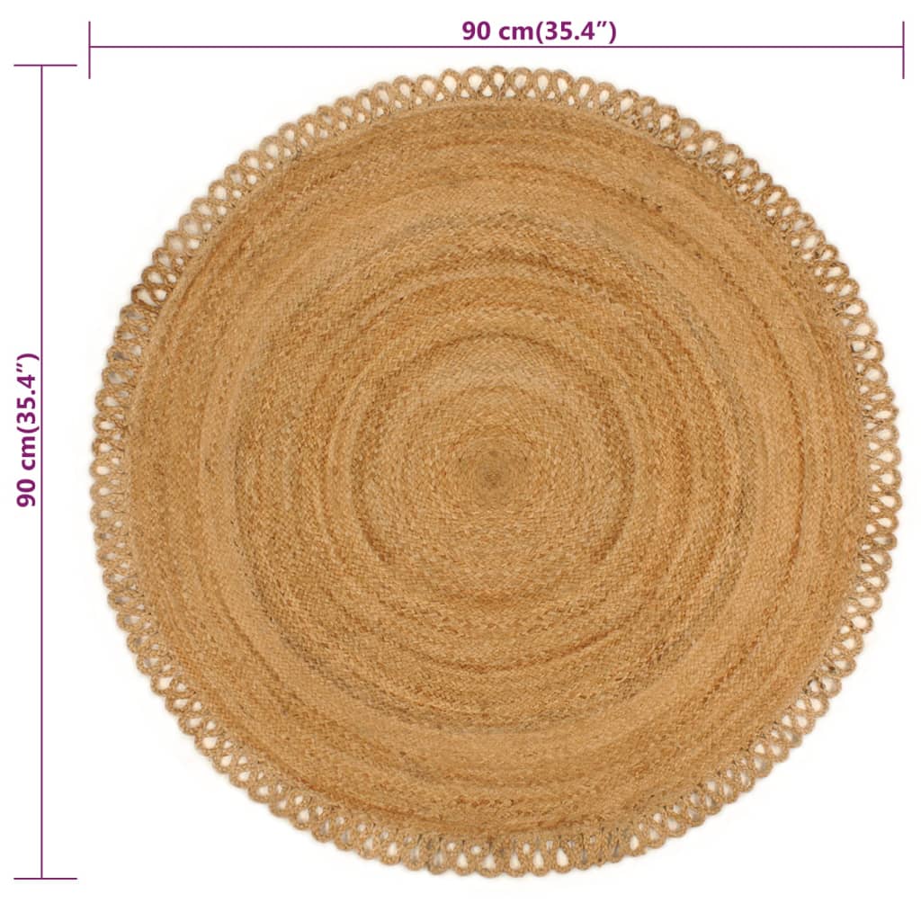 vidaXL Vloerkleed golfrand gevlochten rond 90 cm jute