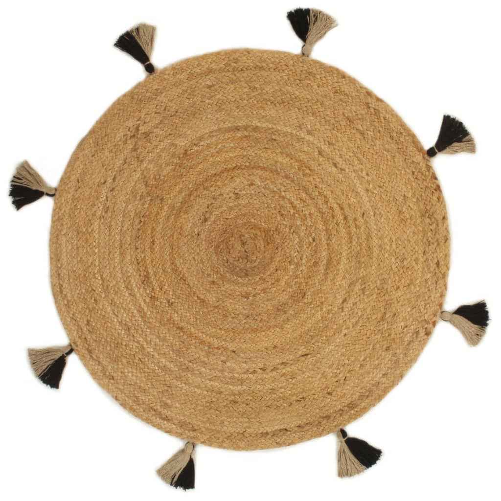 vidaXL Vloerkleed met kwastjes gevlochten rond 90 cm jute