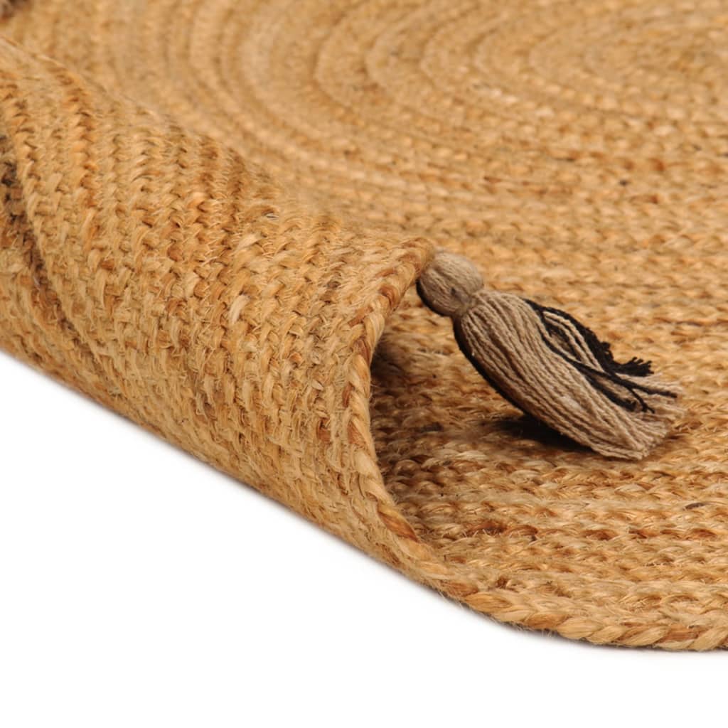 vidaXL Vloerkleed met kwastjes gevlochten rond 90 cm jute