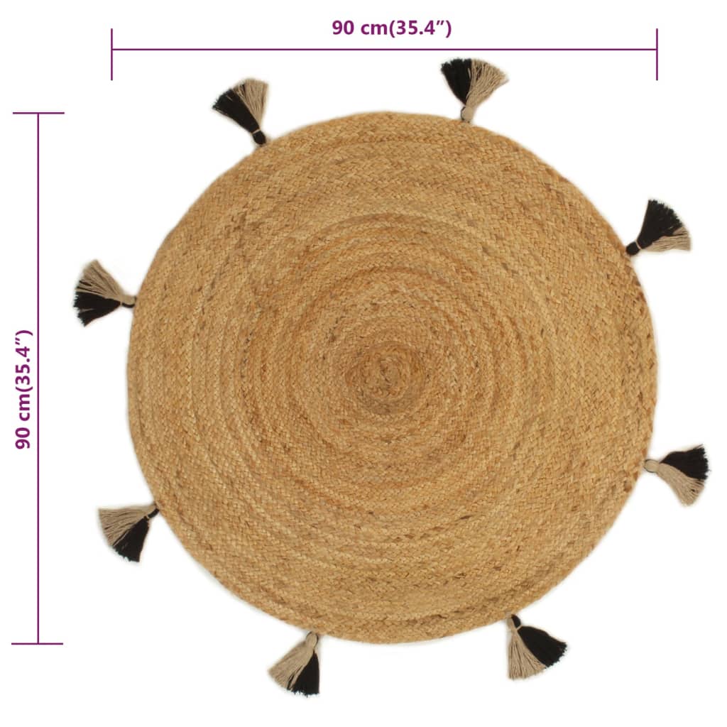 vidaXL Vloerkleed met kwastjes gevlochten rond 90 cm jute