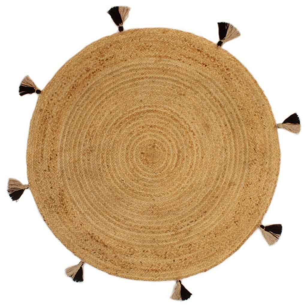 vidaXL Vloerkleed met kwastjes gevlochten rond 90 cm jute