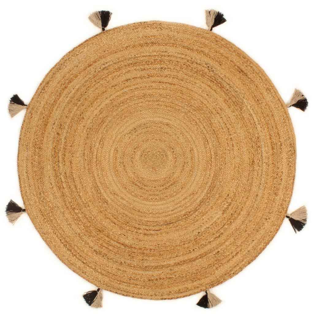 vidaXL Vloerkleed met kwastjes gevlochten rond 90 cm jute
