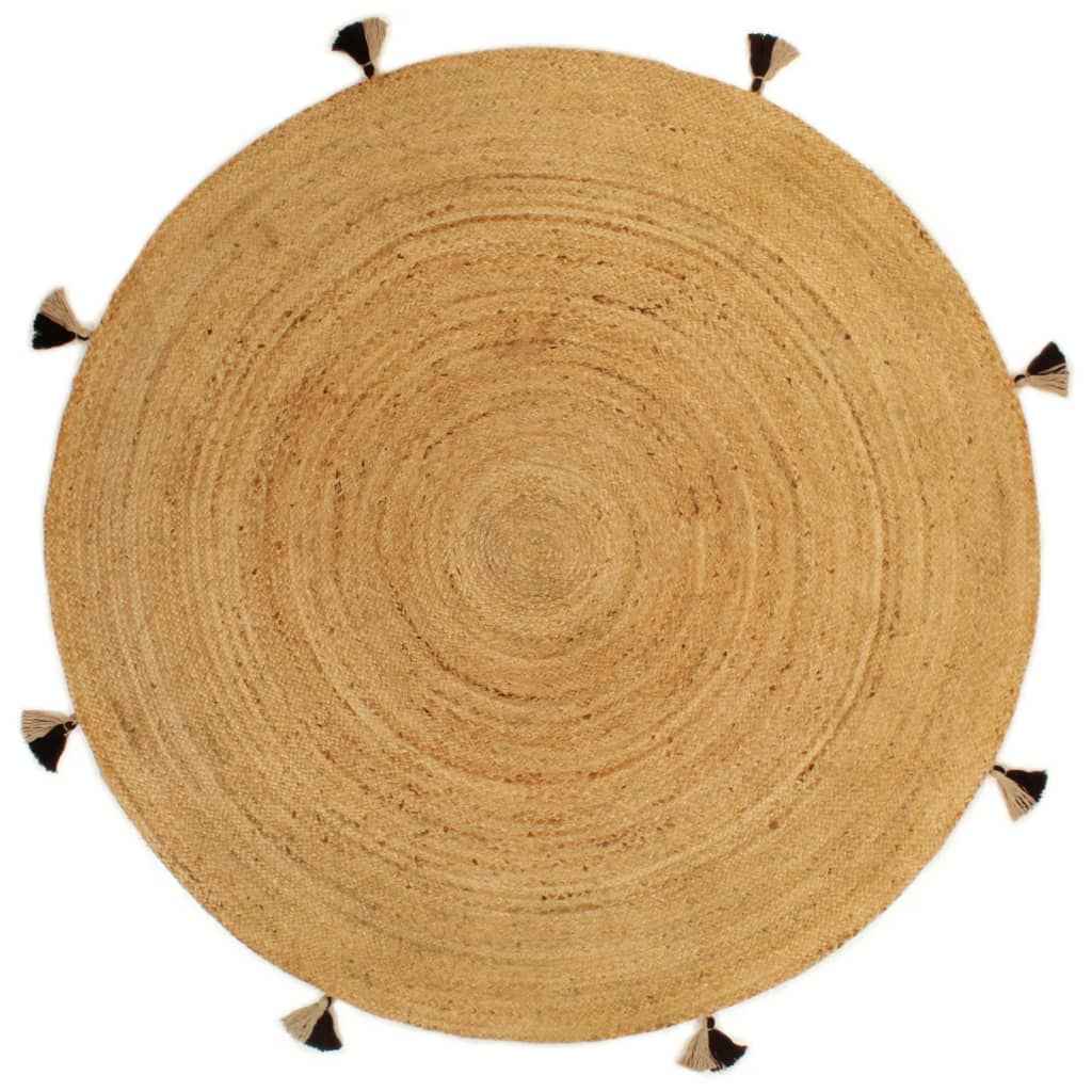 vidaXL Vloerkleed met kwastjes gevlochten rond 90 cm jute