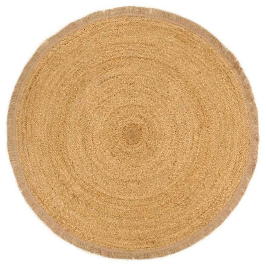 vidaXL Vloerkleed met ruche-rand gevlochten rond 90 cm jute