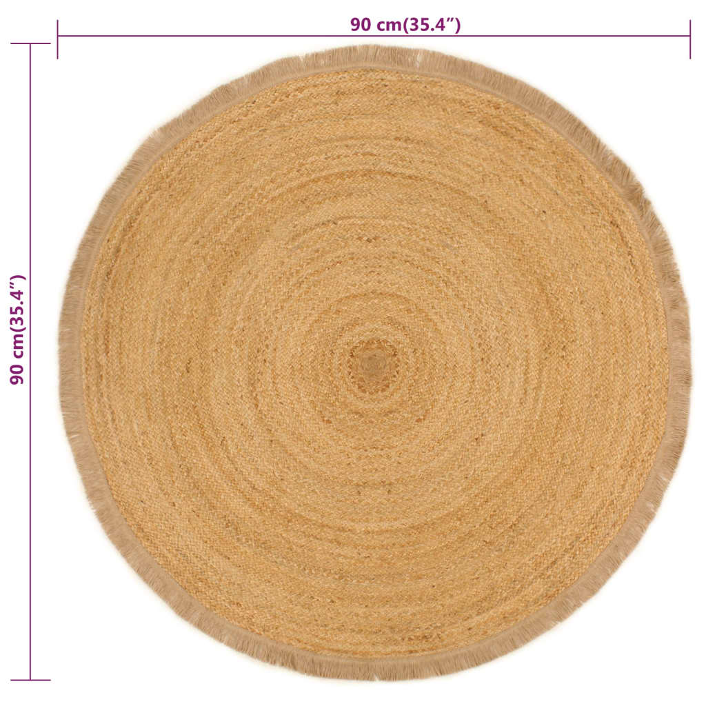 vidaXL Vloerkleed met ruche-rand gevlochten rond 90 cm jute