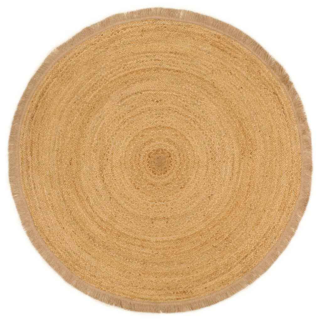 vidaXL Vloerkleed met ruche-rand gevlochten rond 90 cm jute