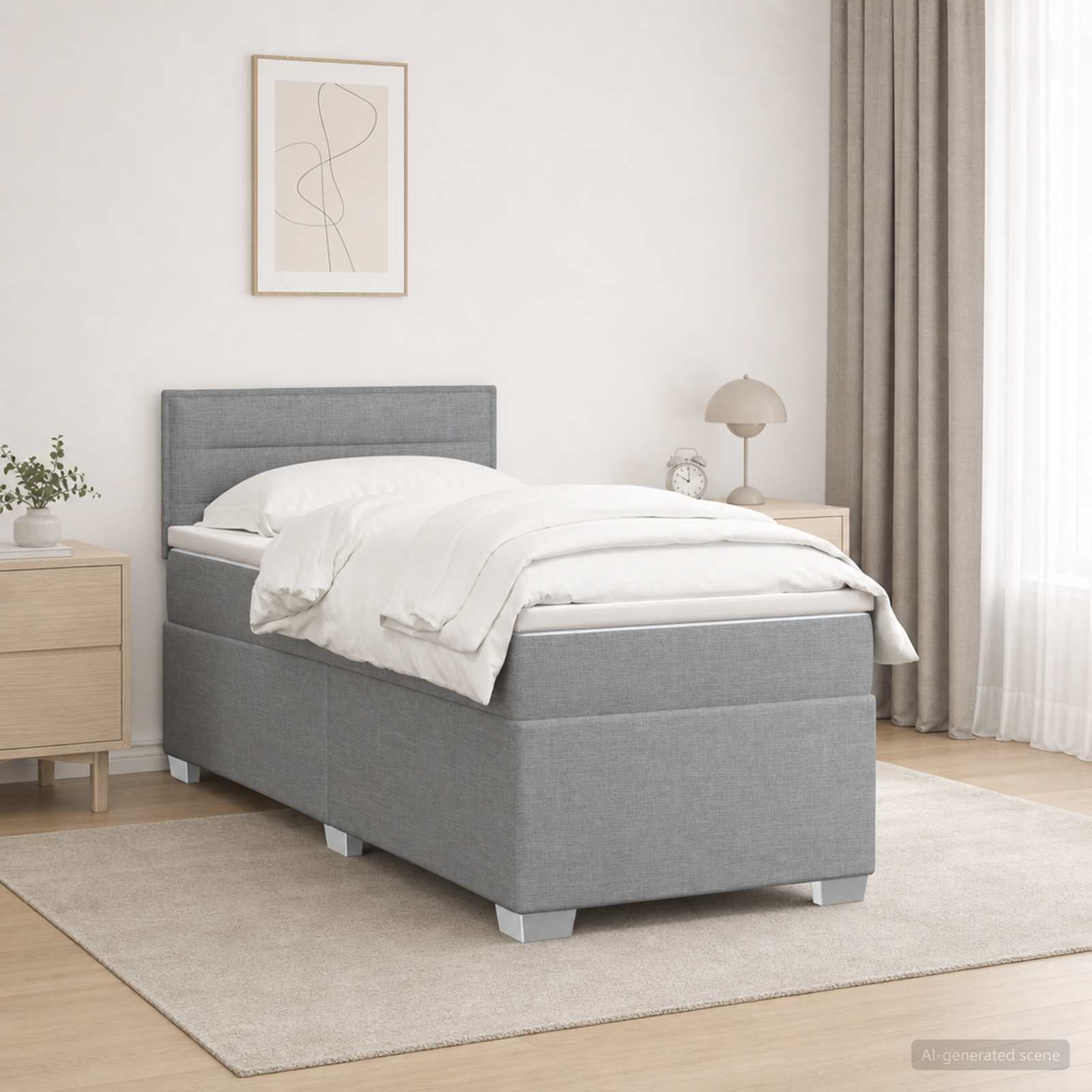 vidaXL Boxspring met matras stof lichtgrijs 90x200 cm