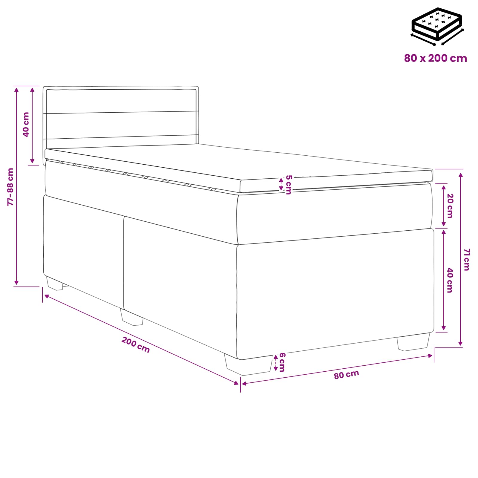 vidaXL Boxspring met matras stof lichtgrijs 90x200 cm
