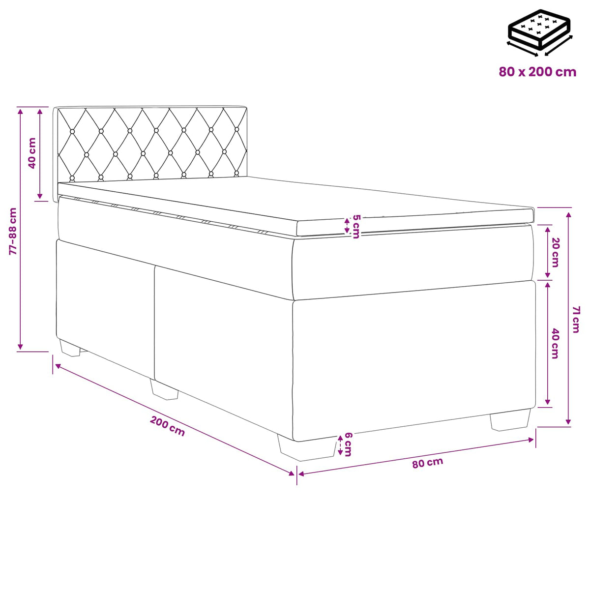 vidaXL Boxspring met matras fluweel donkergrijs 200x200 cm