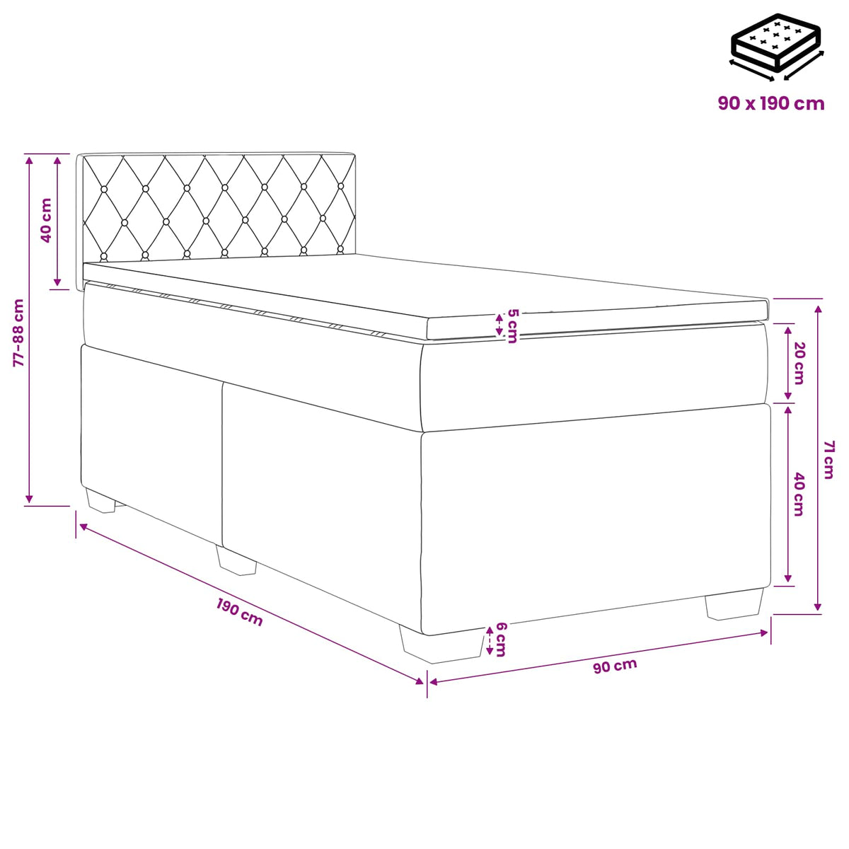 vidaXL Boxspringbed met matras Lichtgrijs 90 x 190 cm Fluweel