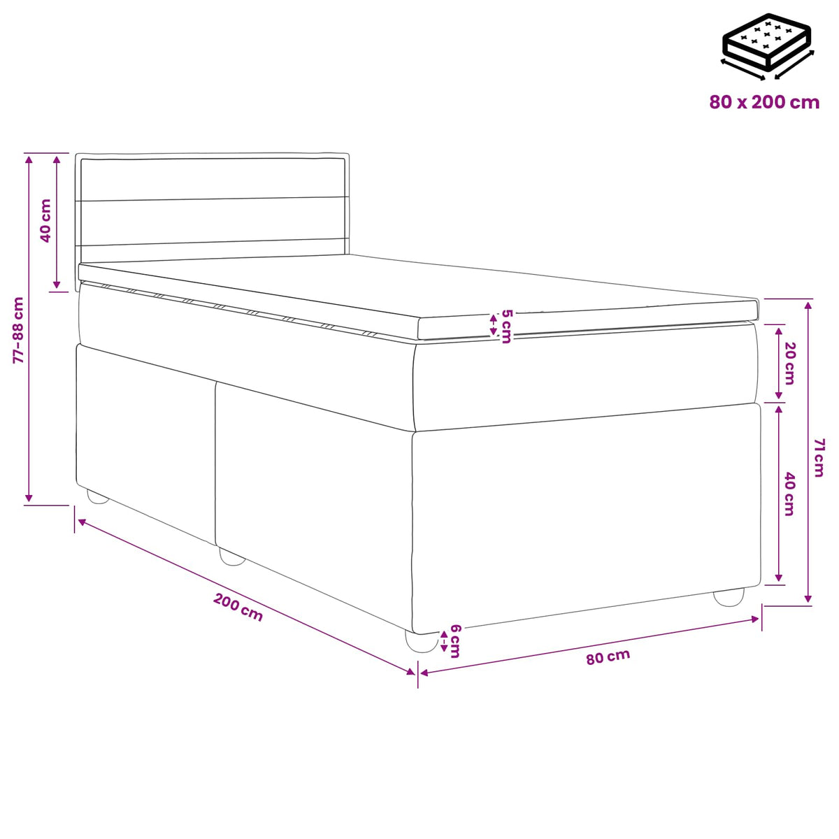 vidaXL Boxspring met matras stof donkergrijs 90x190 cm