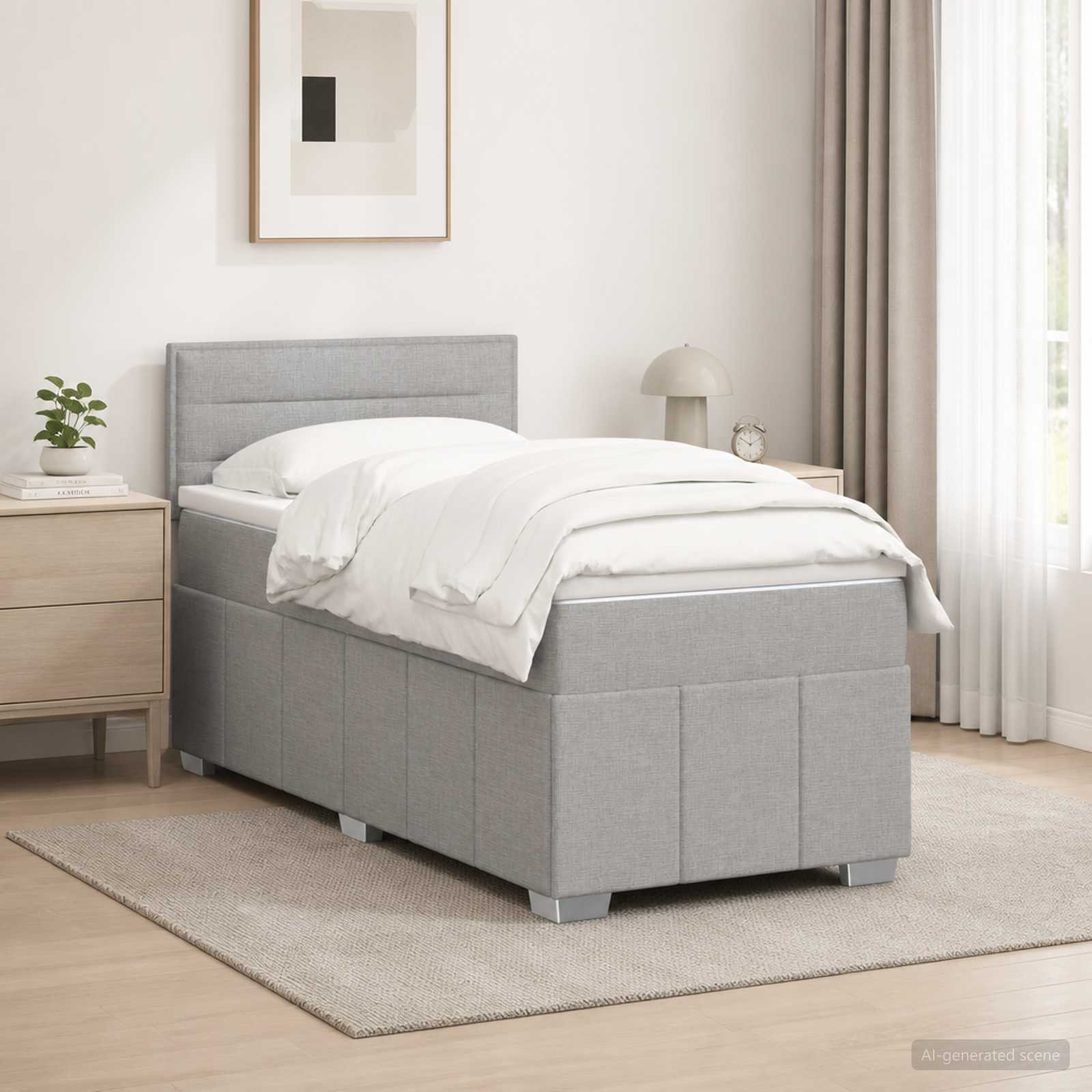 vidaXL Boxspring met matras stof lichtgrijs 180x200 cm