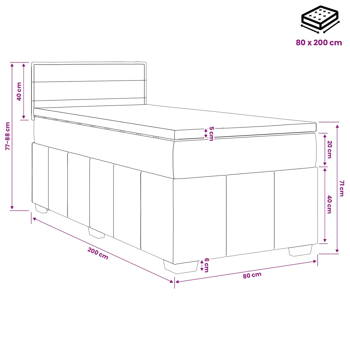 vidaXL Boxspring met matras stof lichtgrijs 180x200 cm
