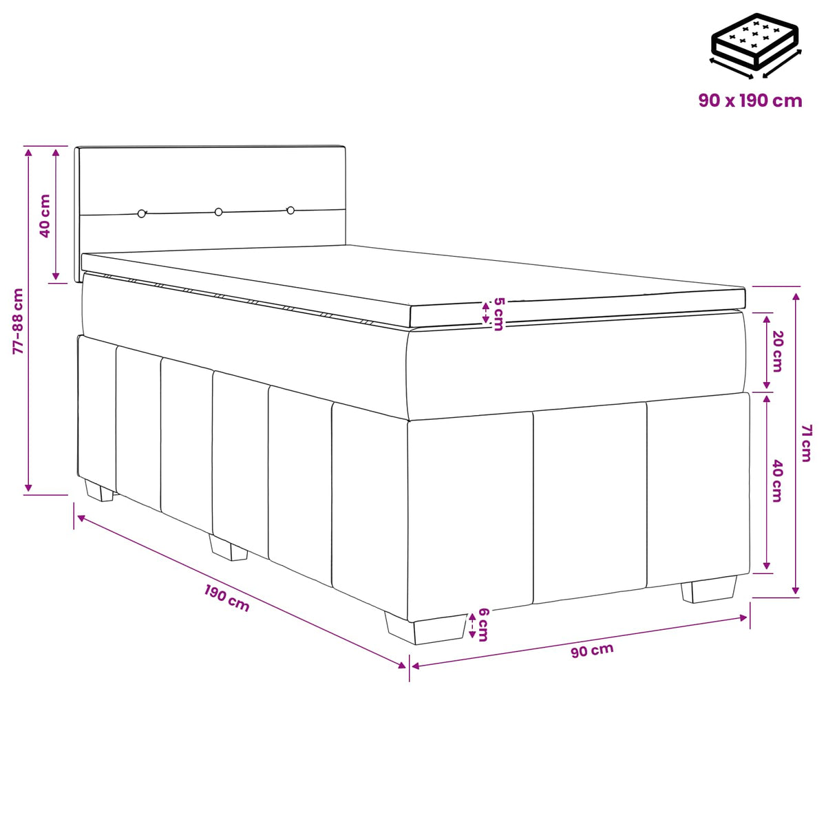 vidaXL Boxspringbed met matras Donkergrijs 90 x 190 cm Stof