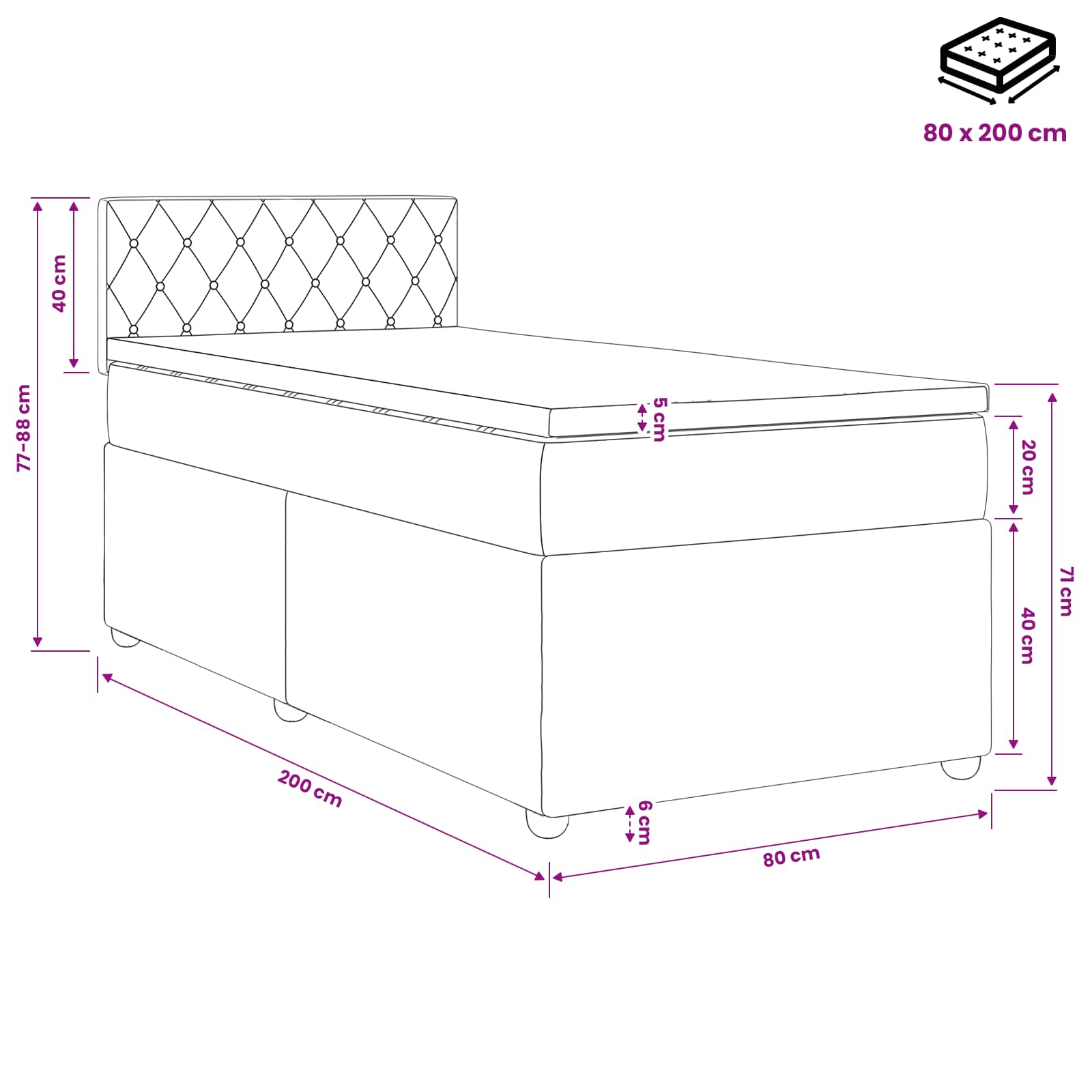 vidaXL Boxspring met matras fluweel zwart 80x200 cm