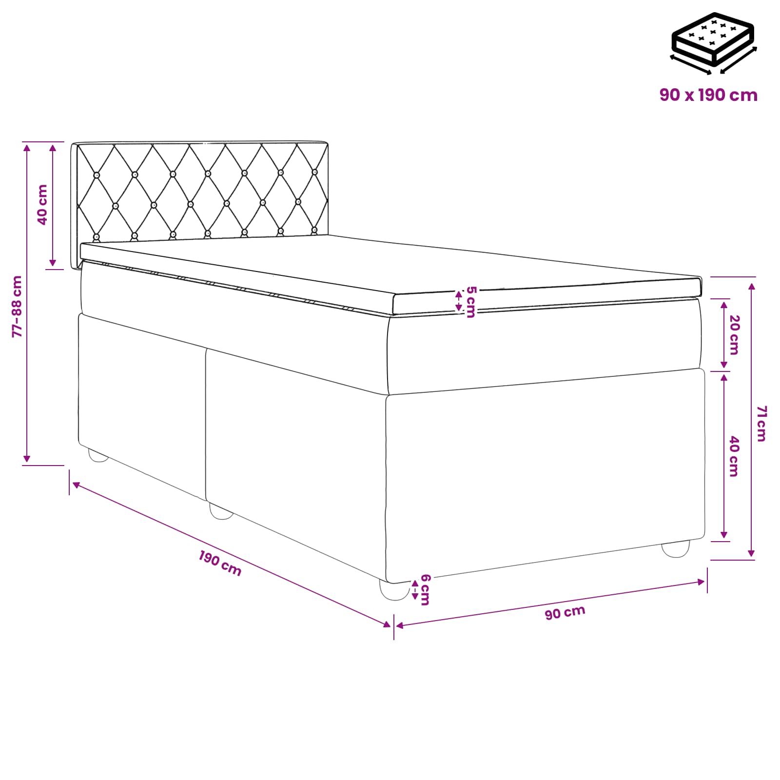 vidaXL Boxspringbed met matras Lichtgrijs 90 x 190 cm Fluweel
