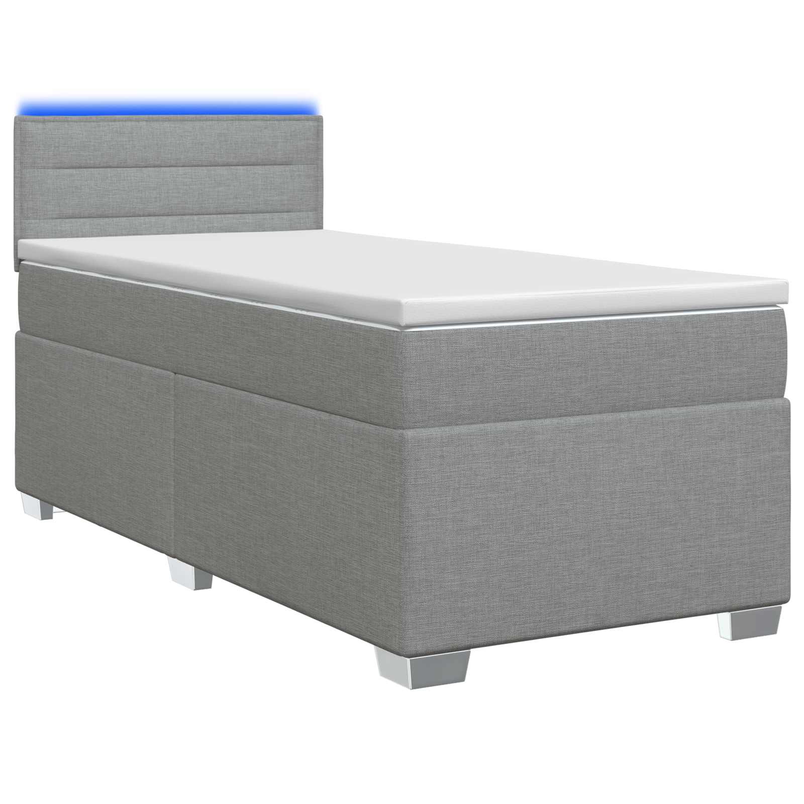 vidaXL Boxspring Bed met Matras en LED Lichtgrijs Enkel Stof