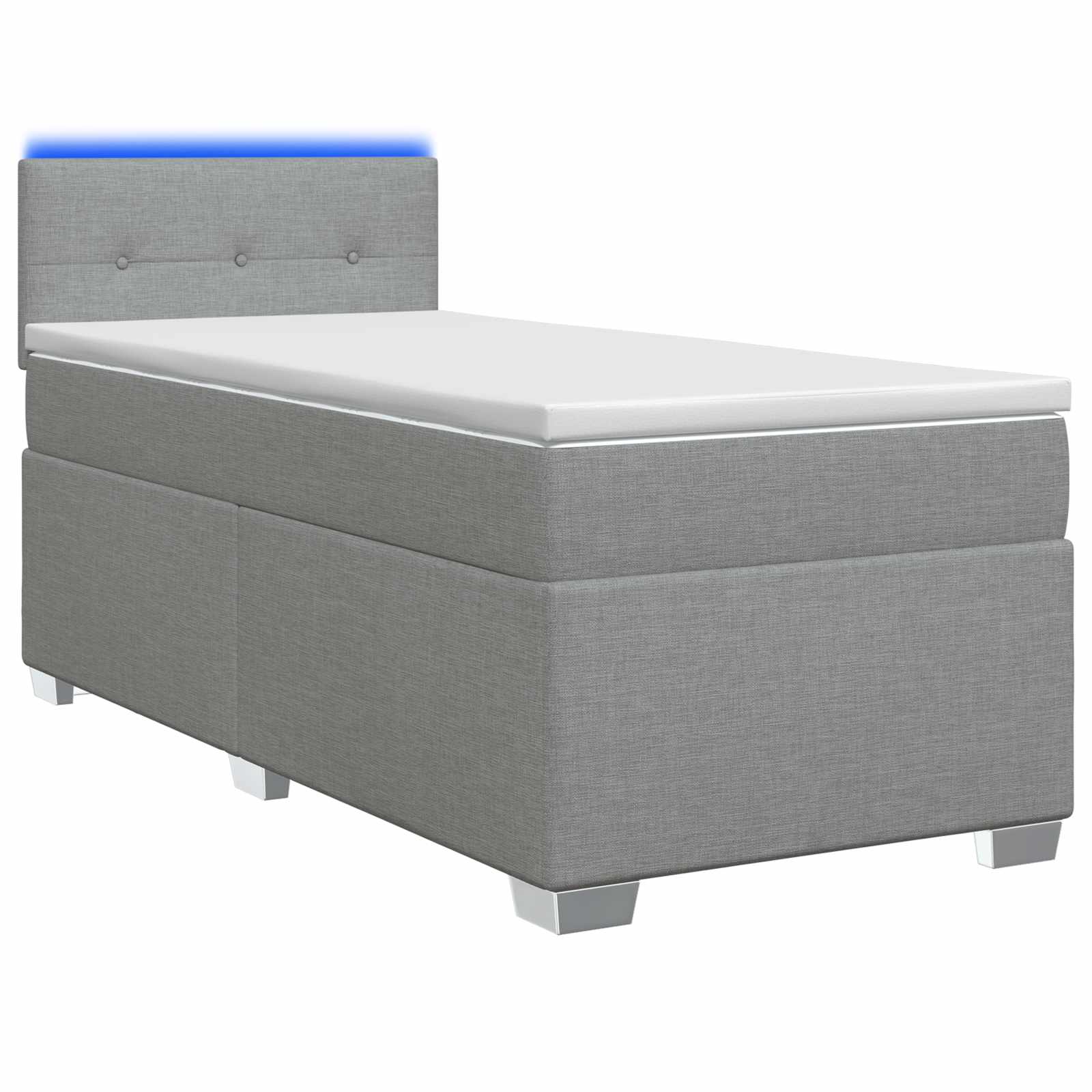 vidaXL Boxspring Bed met Matras en LED Lichtgrijs Enkel Stof