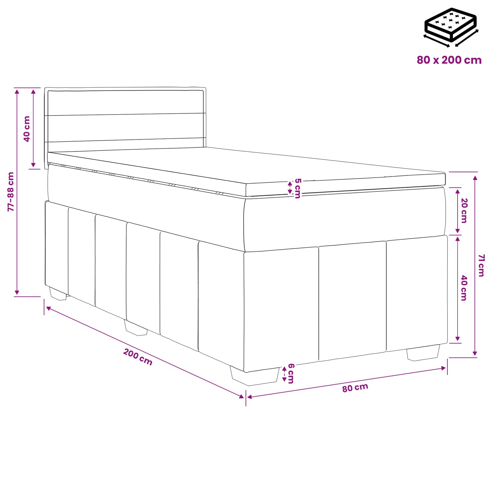 vidaXL Boxspring met matras stof donkergrijs 120x200 cm
