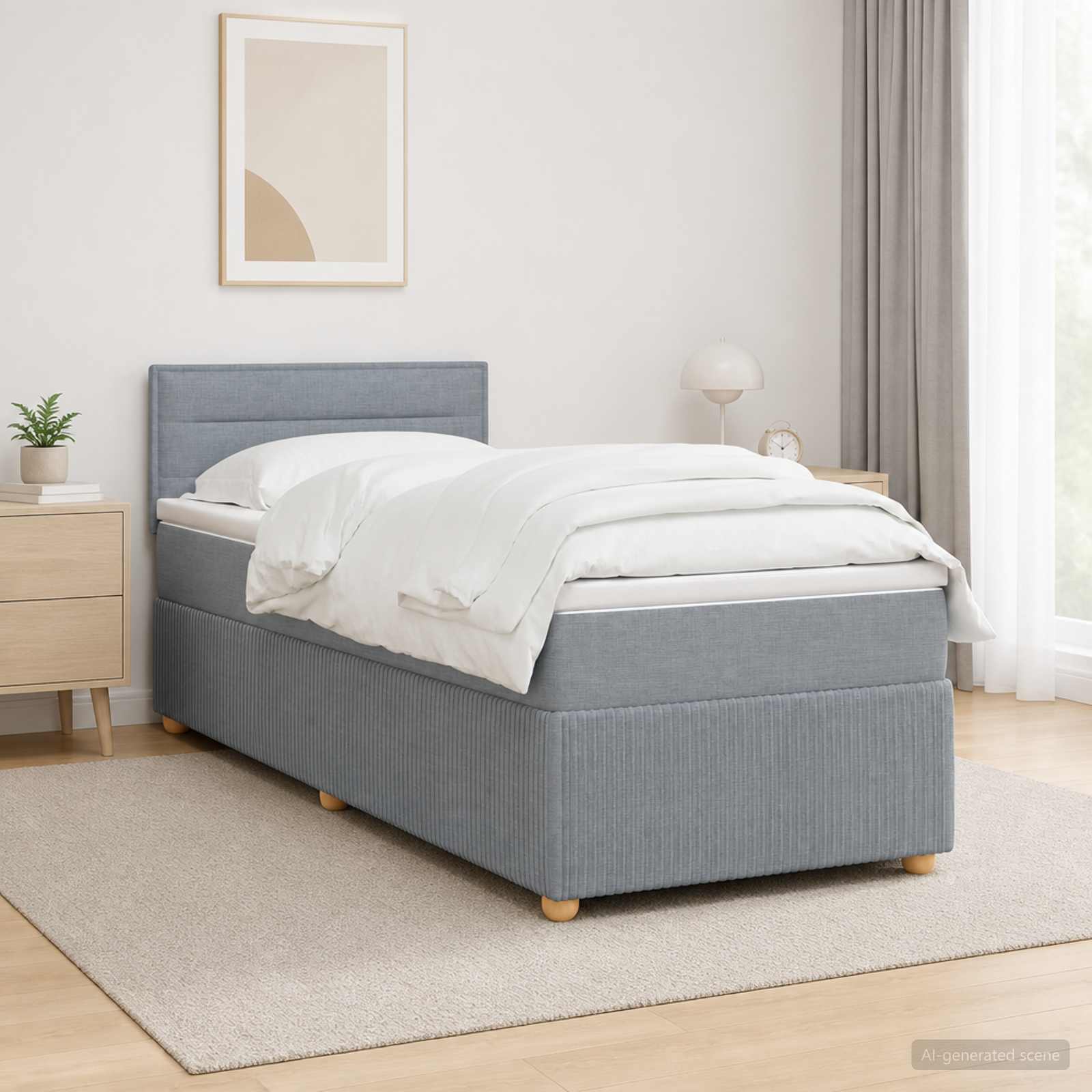 vidaXL Boxspring met matras stof blauw 90x190 cm