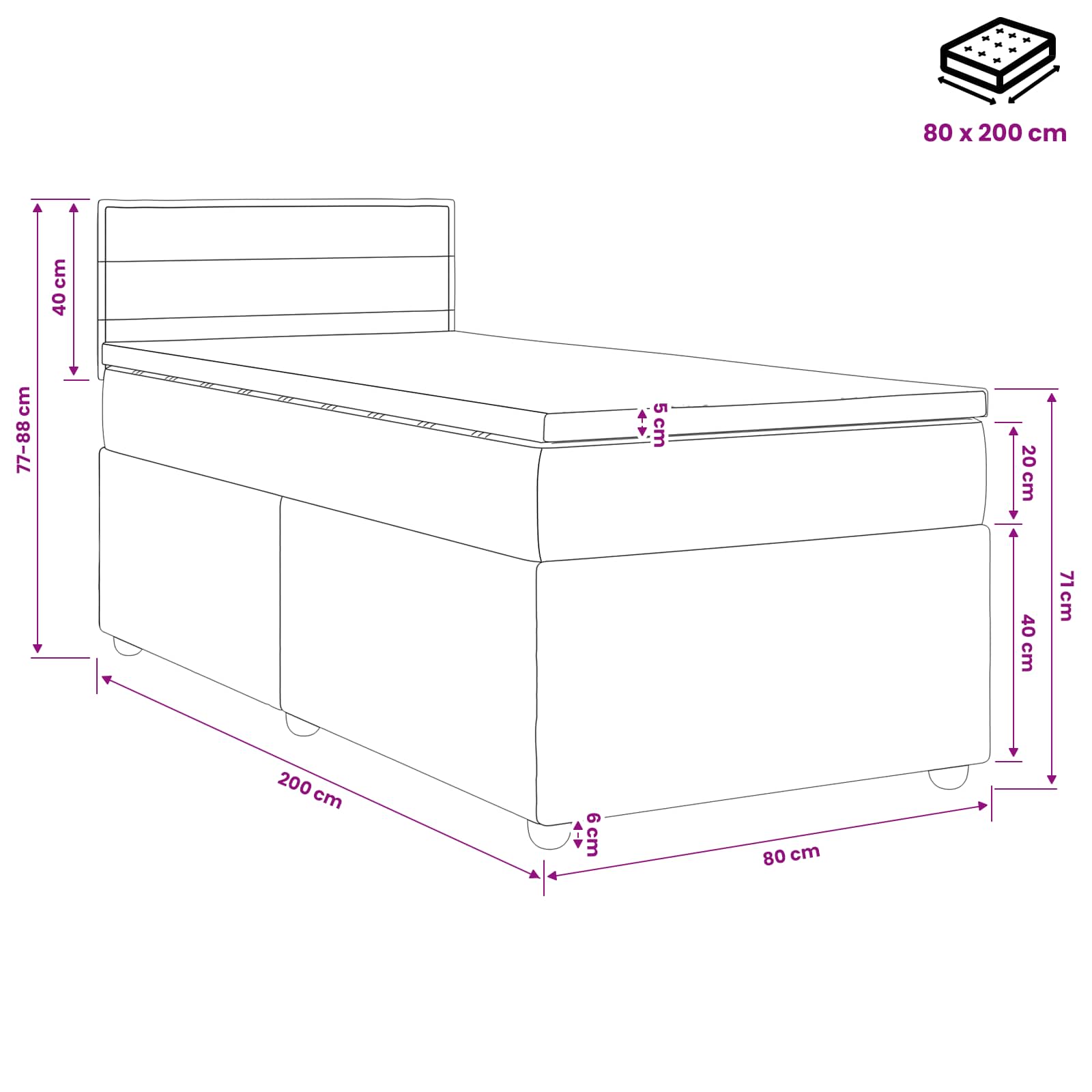 vidaXL Boxspring met matras stof blauw 90x190 cm