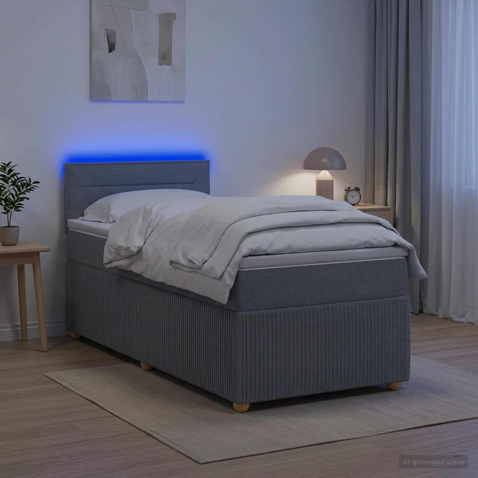 vidaXL Boxspring met matras stof blauw 90x190 cm