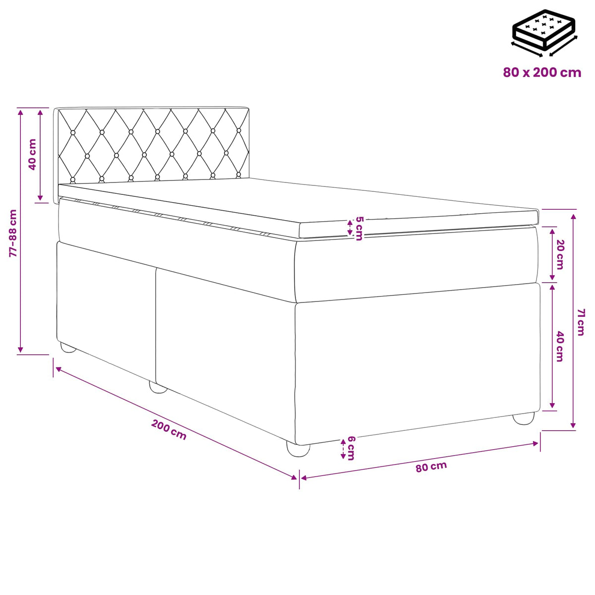 vidaXL Boxspring met matras fluweel roze 80x200 cm
