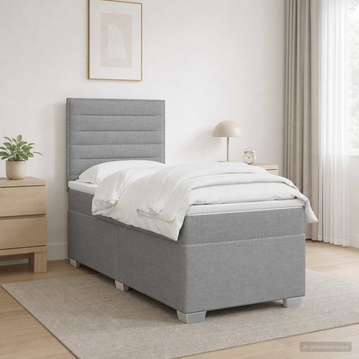 vidaXL Boxspring met matras stof lichtgrijs 90x200 cm