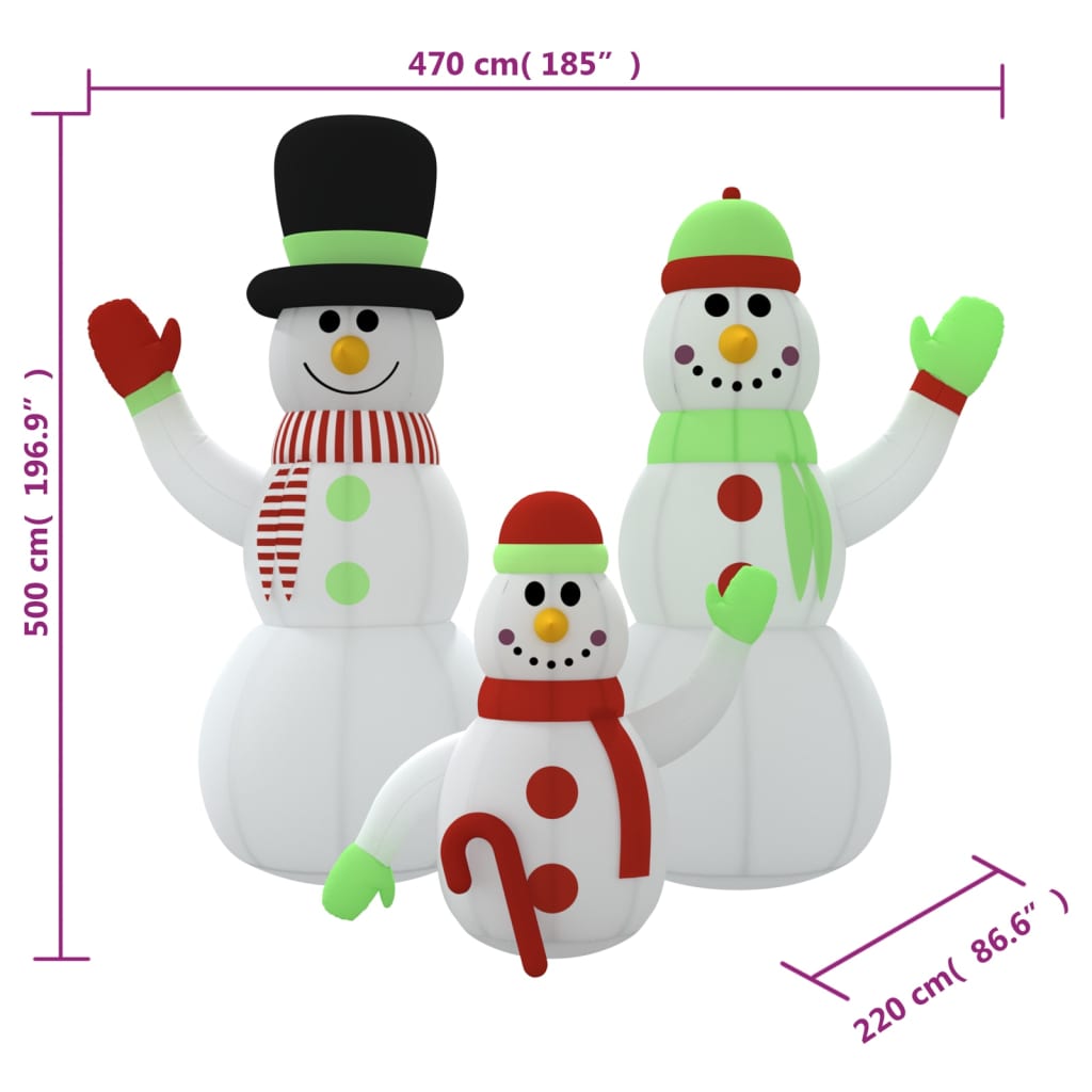vidaXL Opblaasbare sneeuwpopfamilie met LED’s 500 cm