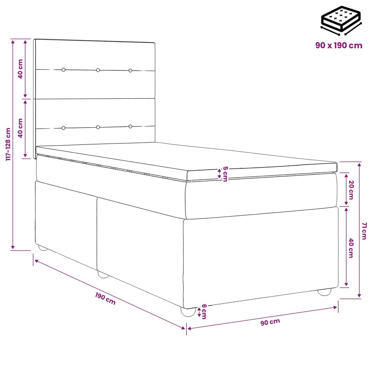 vidaXL Boxspringbed met matras met hoofdeinde Donkergrijs Enkel Stof
