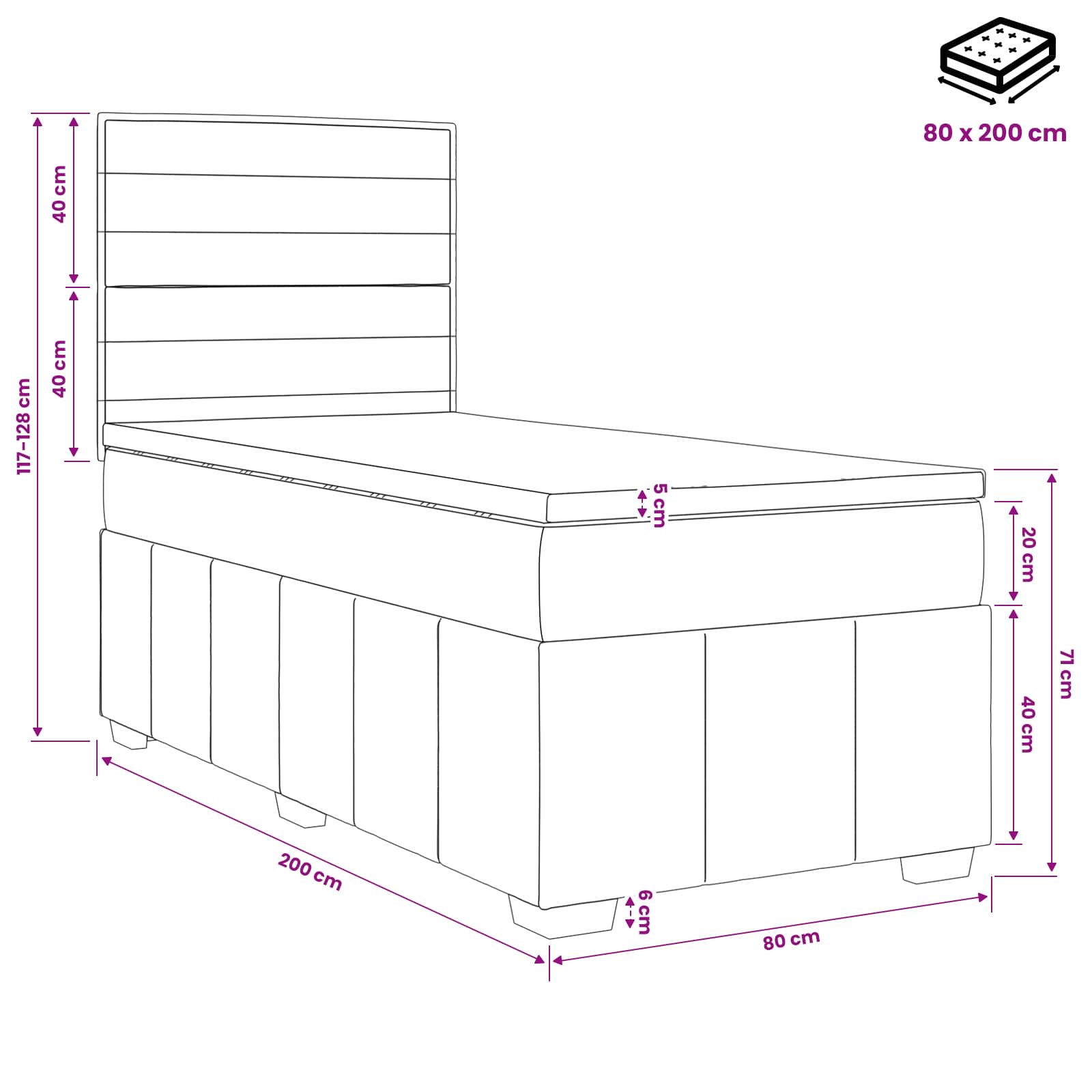 vidaXL Boxspring met matras stof donkergrijs 160x200 cm