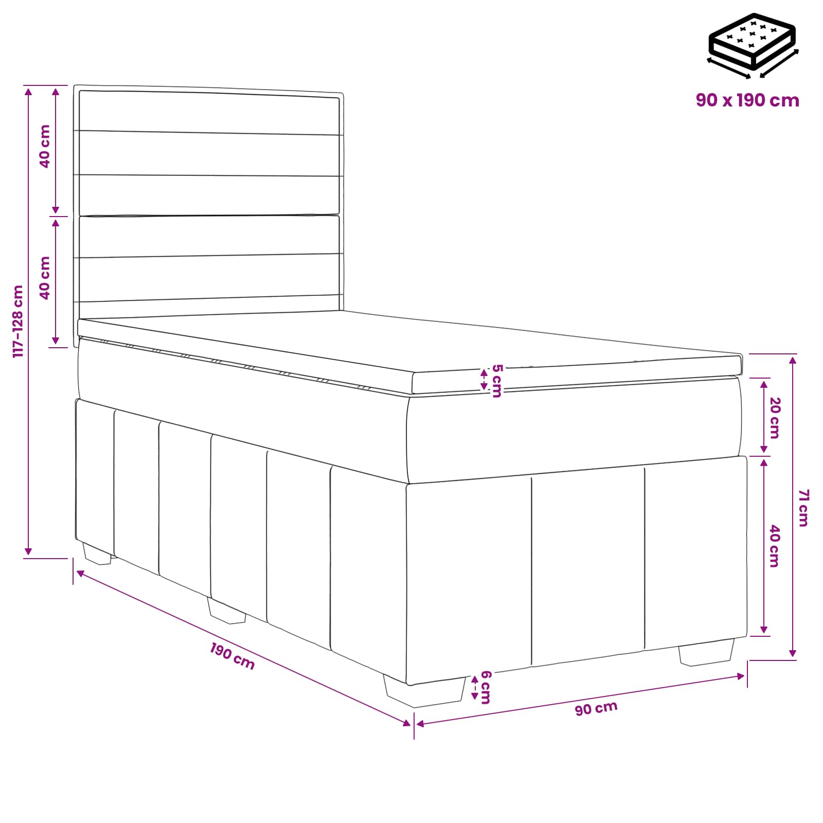 vidaXL Boxspringbed met matras met hoofdeinde Lichtgrijs Enkel Stof