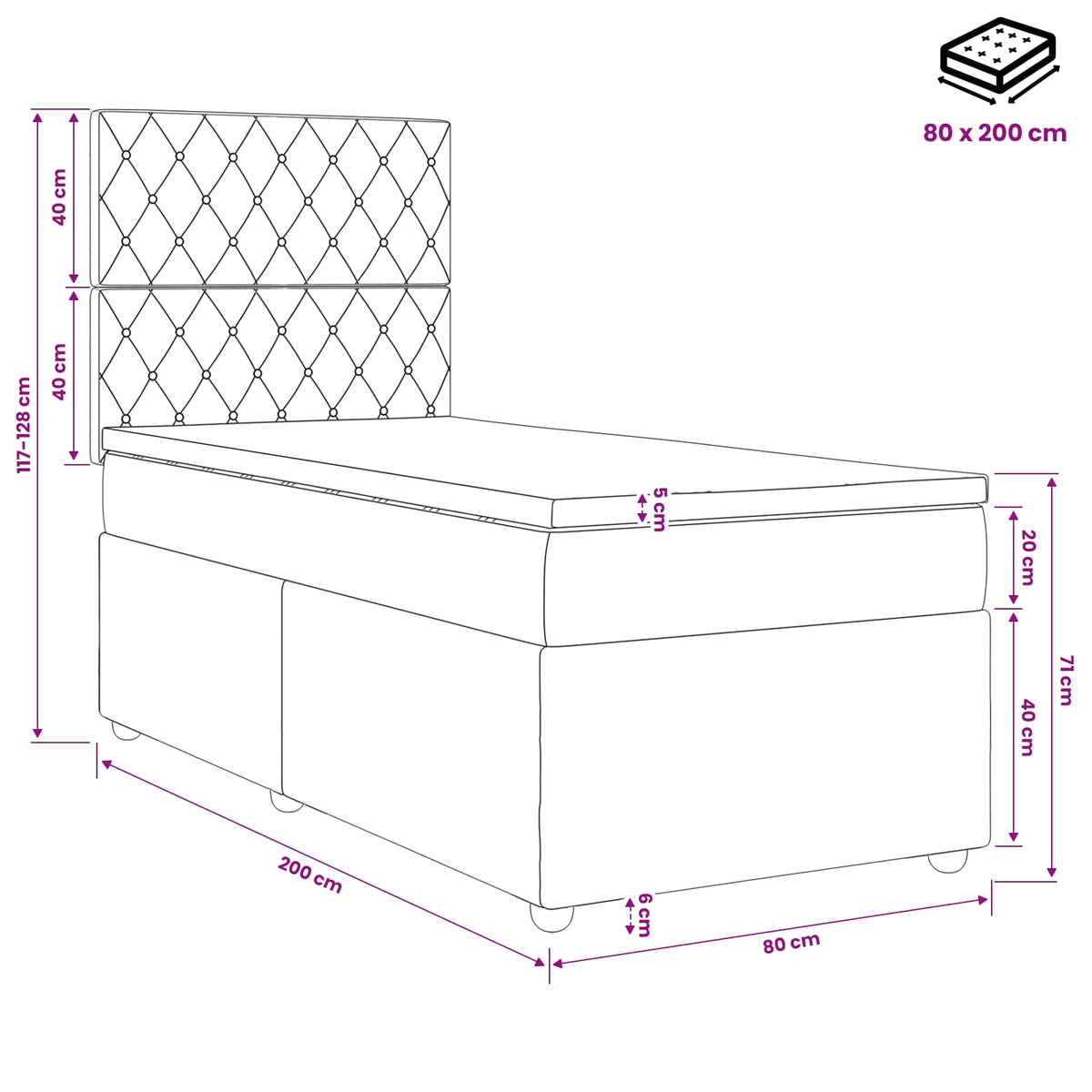 vidaXL Boxspring met matras fluweel donkergrijs 80x200 cm