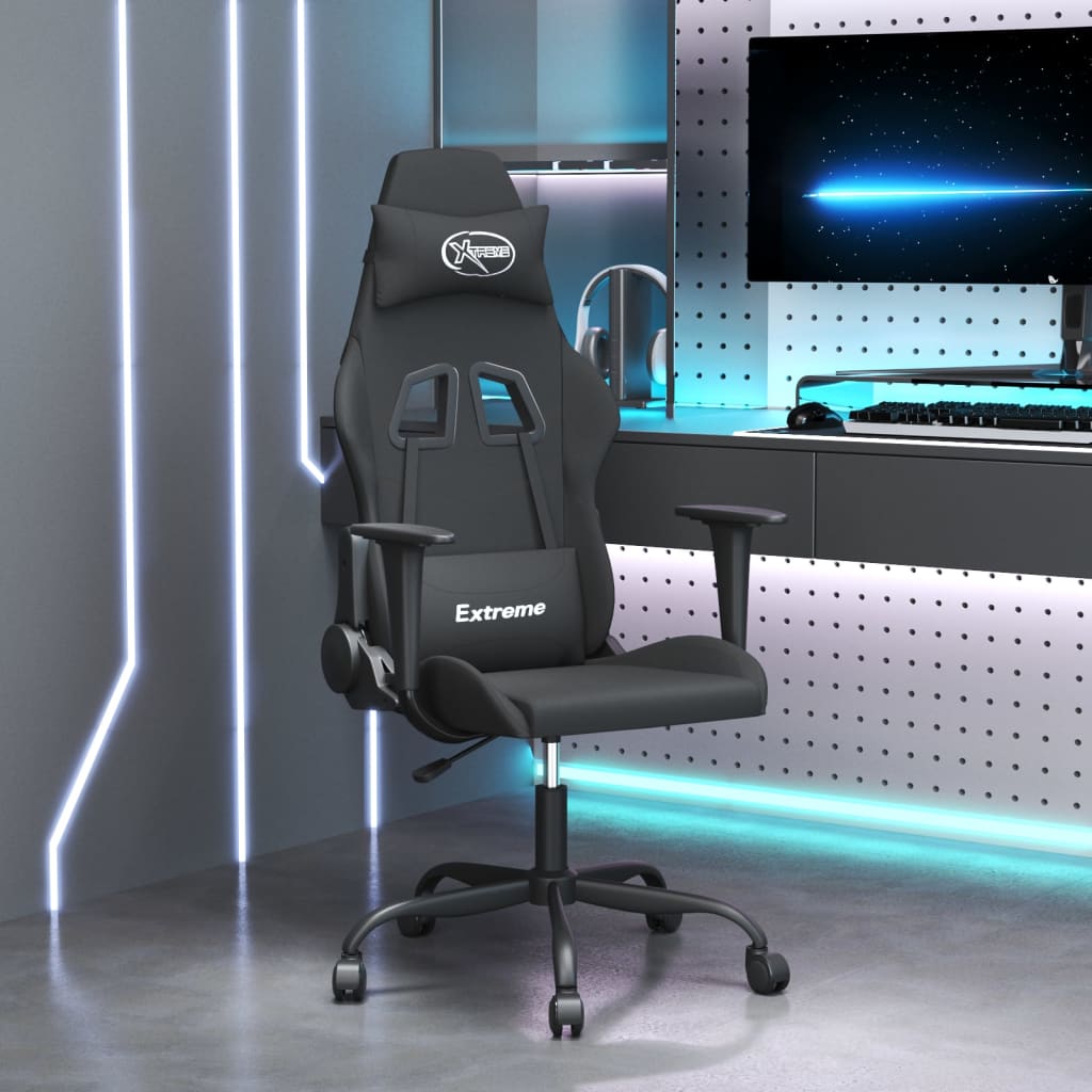 vidaXL Massage Gaming Chair Fabric Black and Light Green