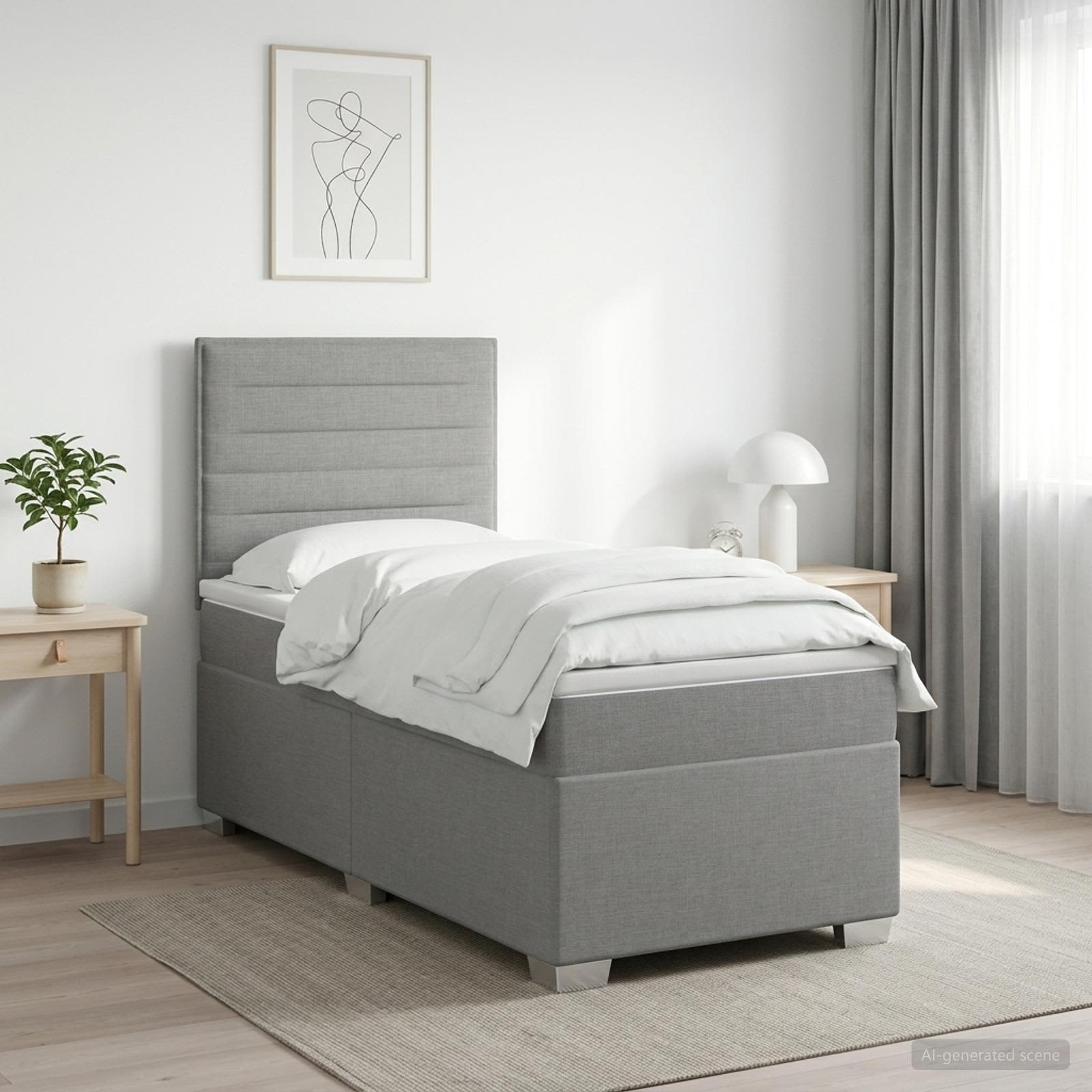 vidaXL Boxspring met matras stof lichtgrijs 90x200 cm