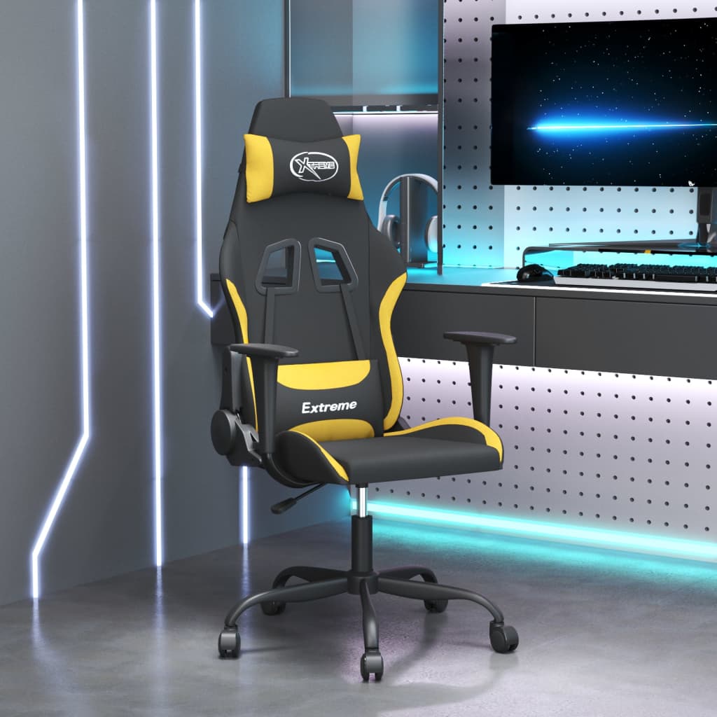 vidaXL Massage Gaming Chair Fabric Black and Light Green