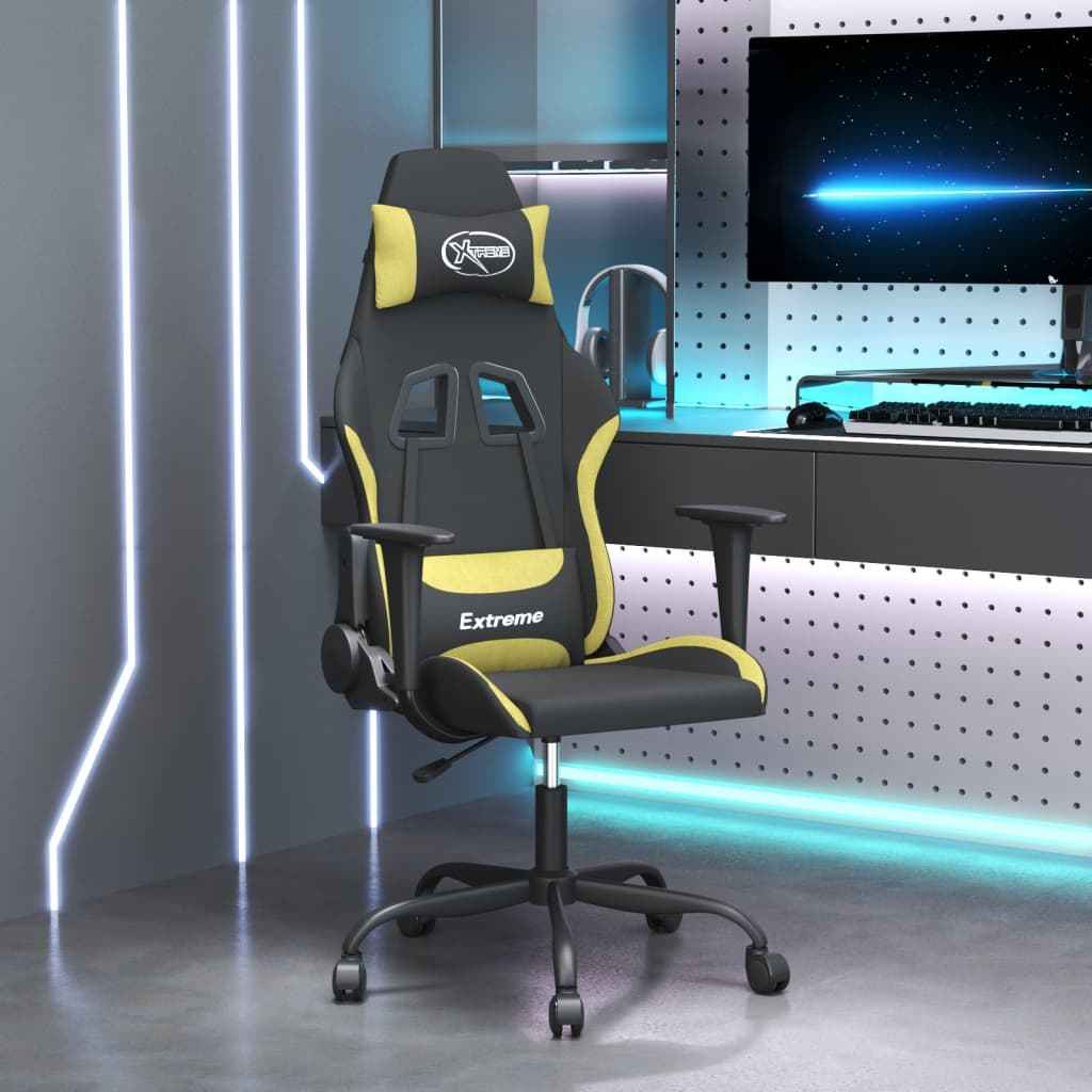 vidaXL Massage gamestoel stof zwart en lichtgroen