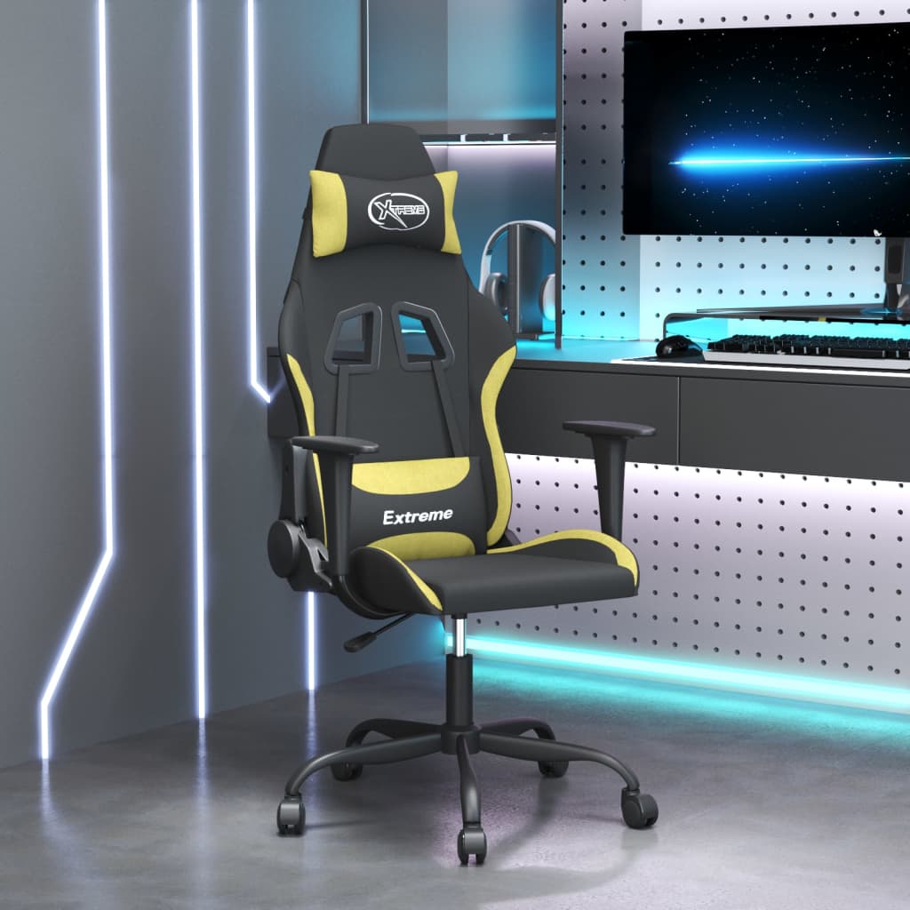 vidaXL Massage Gaming Chair Fabric Black and Light Green