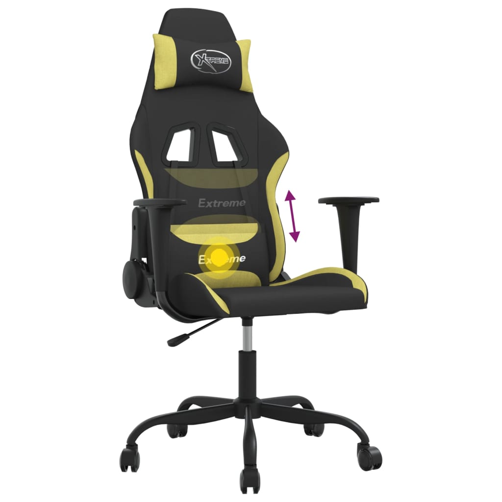 vidaXL Massage Gaming Chair Fabric Black and Light Green