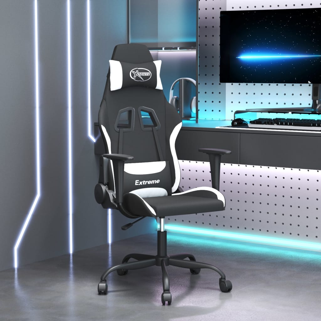 vidaXL Massage Gaming Chair Fabric Black and Light Green