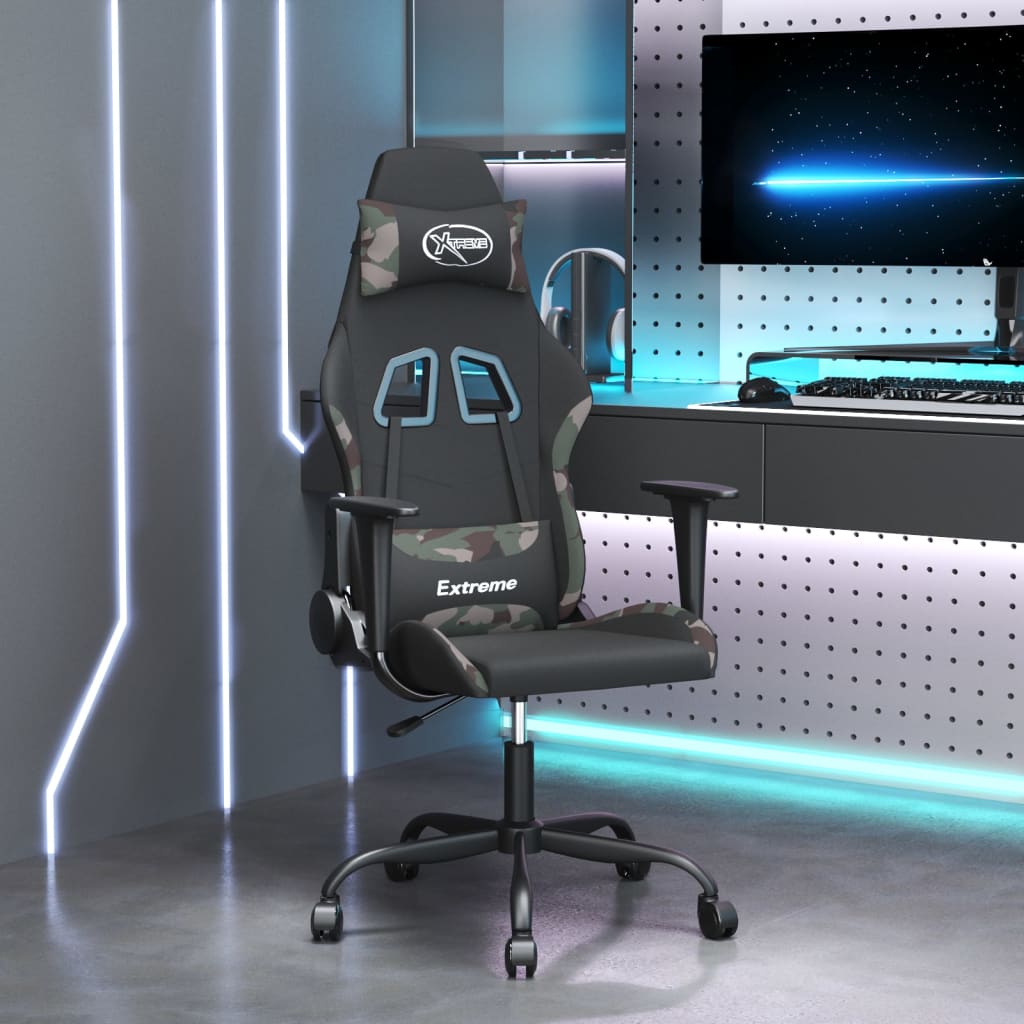 vidaXL Massage Gaming Chair Fabric Black and Light Green