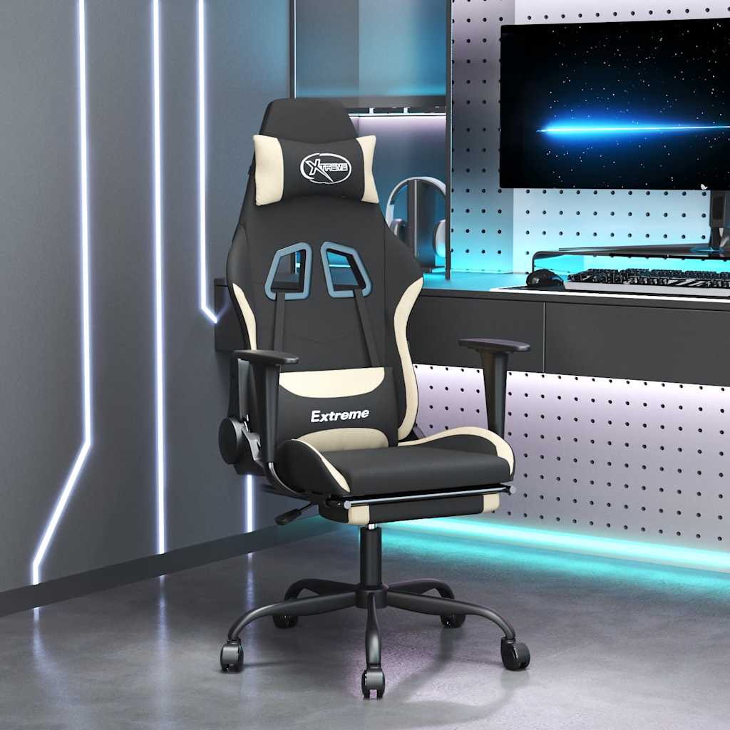 vidaXL Massage Gaming Chair Fabric Black and Light Green