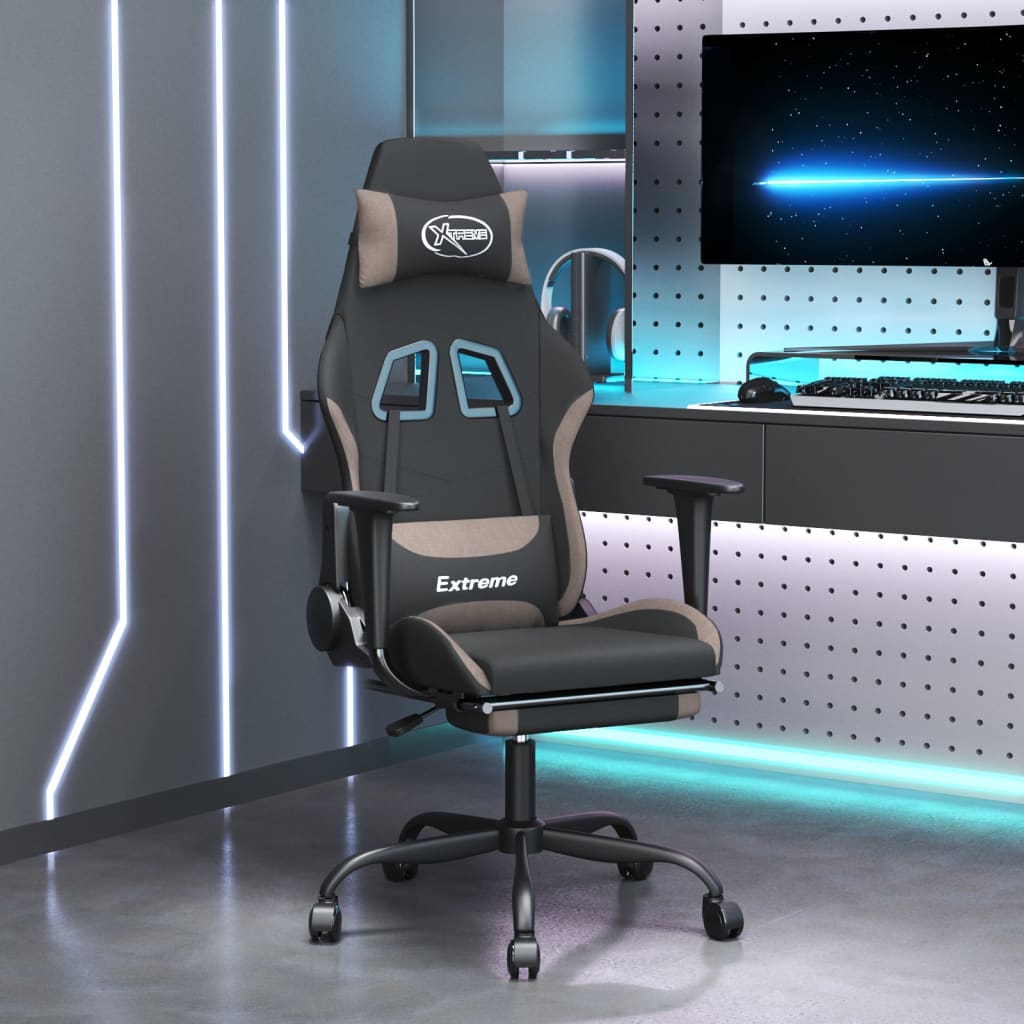 vidaXL Massage Gaming Chair Fabric Black and Light Green