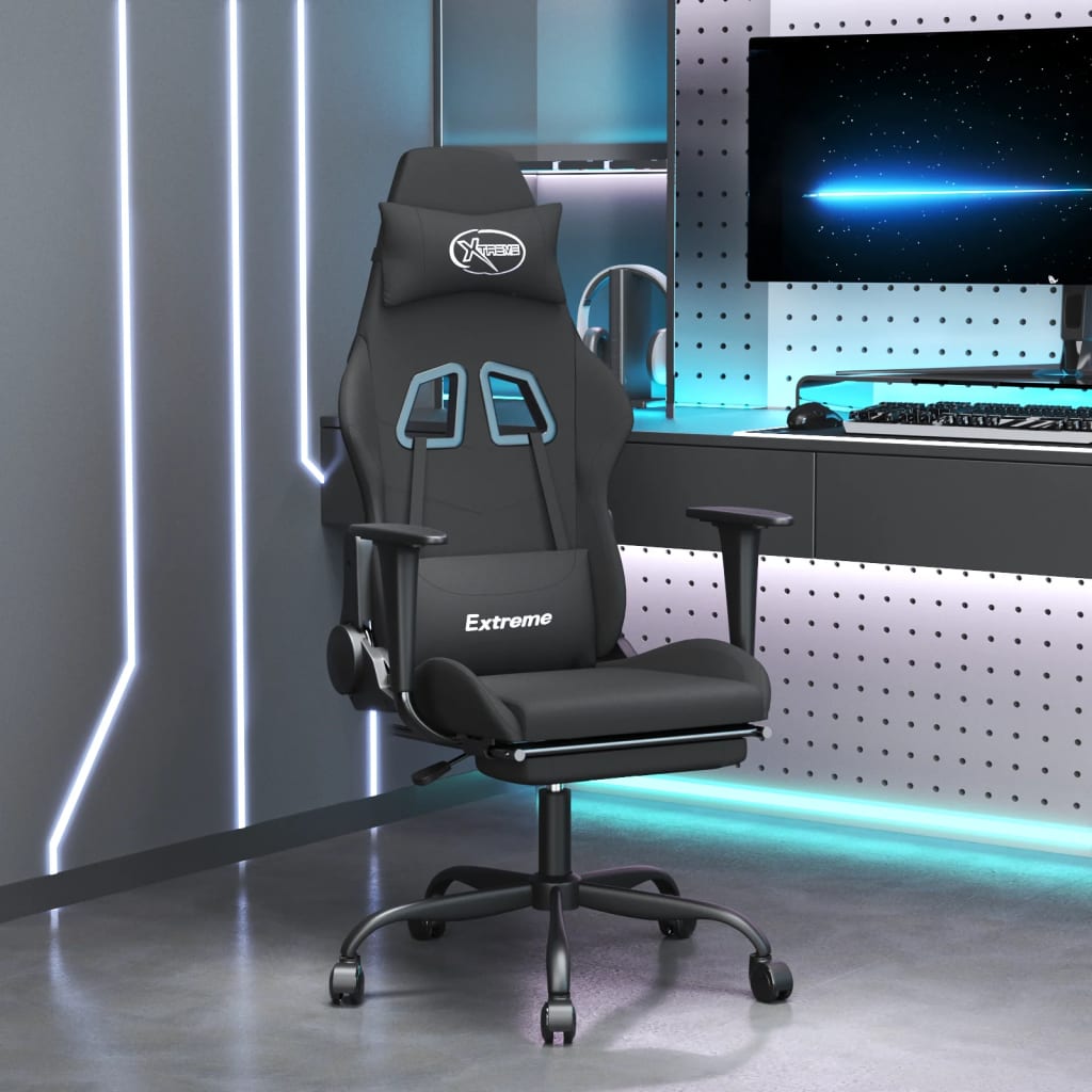 vidaXL Massage Gaming Chair Fabric Black and Light Green