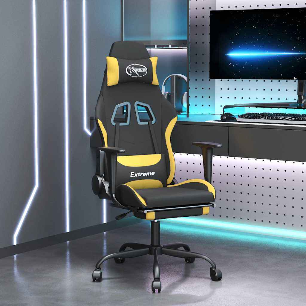 vidaXL Massage gamestoel stof zwart en lichtgroen
